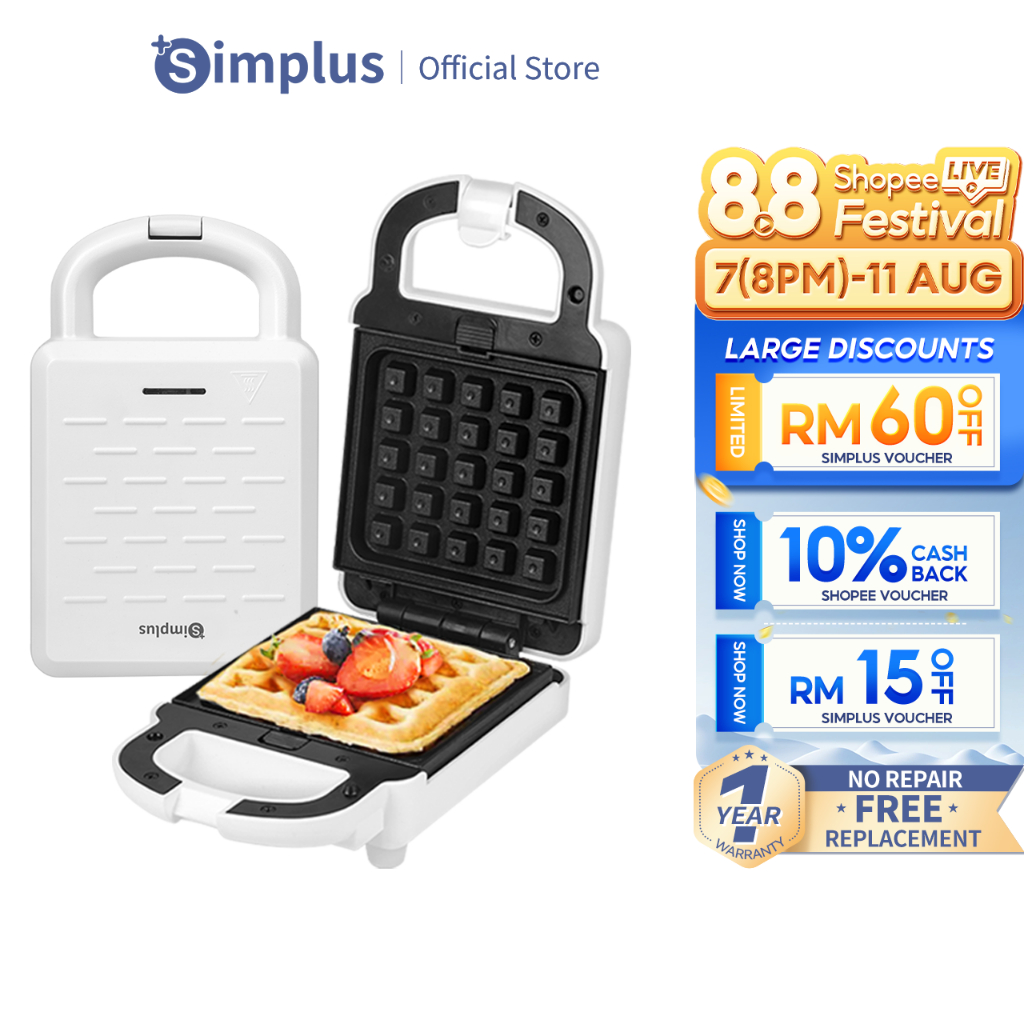 Simplus Sandwich Maker Waffle Maker 650W Removable Plate Multifunctional Breakfast Bread Toaster Maker Mesin Sandwic