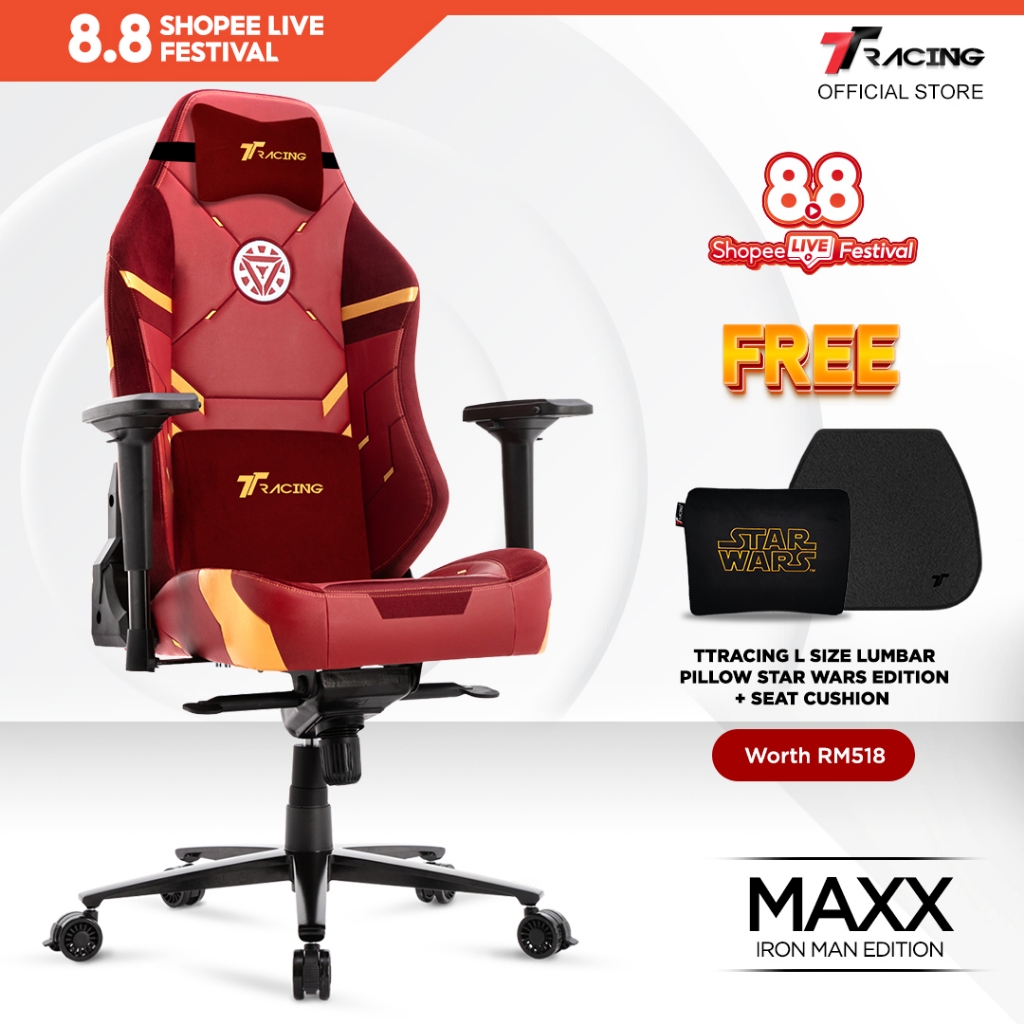 TTRacing Maxx Gaming Chair Office Chair Ergonomic Chair Kerusi Gaming Seat - Iron Man Edition