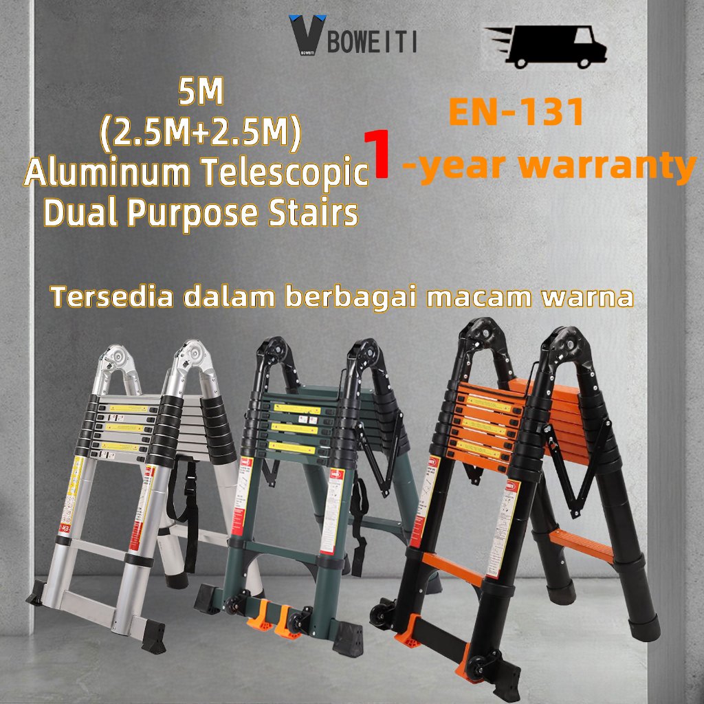 BOWEITI 4.4M/5M/5.6M/6.4M Multipurpose Telescopic Extendable Aluminium Ladder Tangga Lipat Double Sided Two Way