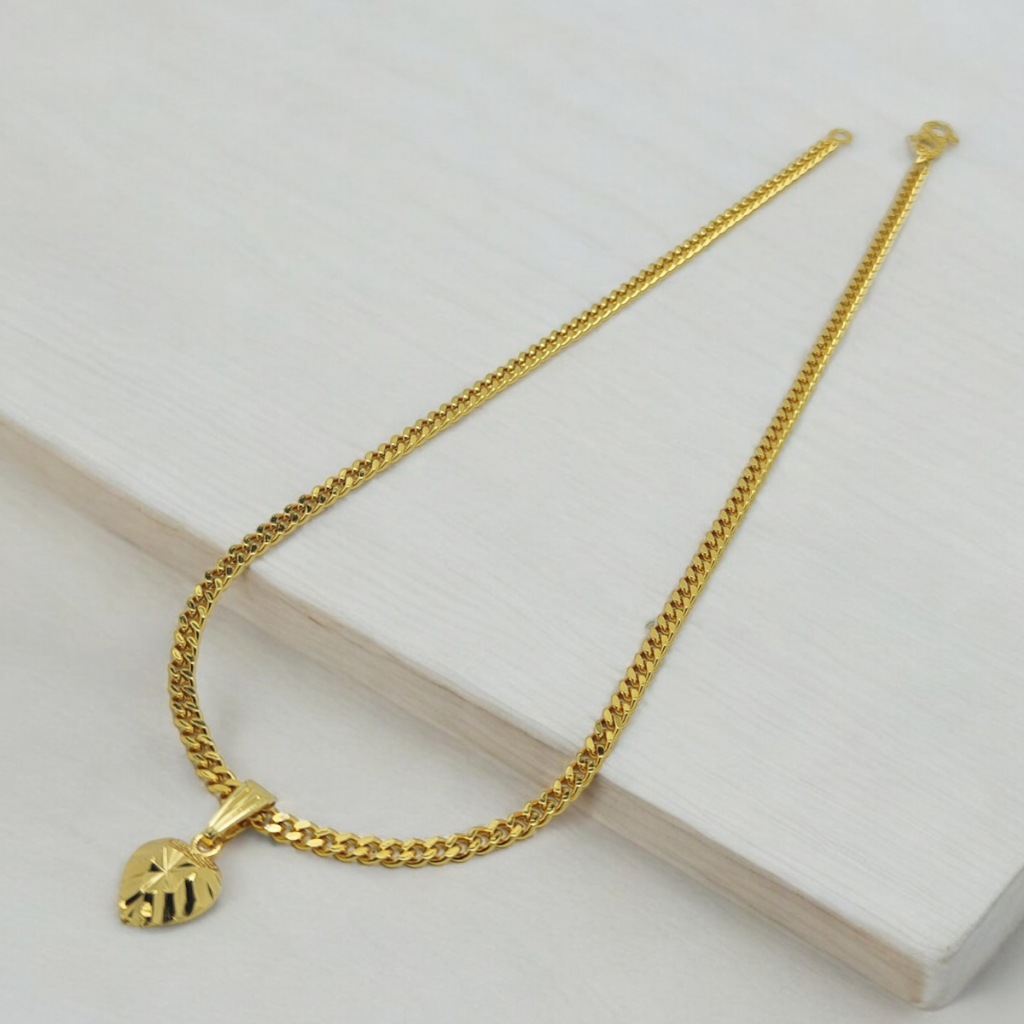 Rantai Leher Perempuan dan Loket Emas Korea 24K Gold Plated Women Necklace Pendant Rantai Set Murah