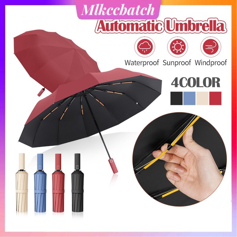 24 Bone Umbrella Black Glue Fully Automatic Business Thick Durable Keel Umbrella UV Resistant Folding Umbrella 全自动折叠雨伞