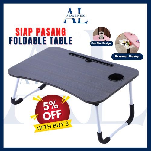 ATAS Foldable Anti-slip Laptop Study Table Drawer Notebook Multipurpose Portable Computer Desk Meja Lipat Serbaguna