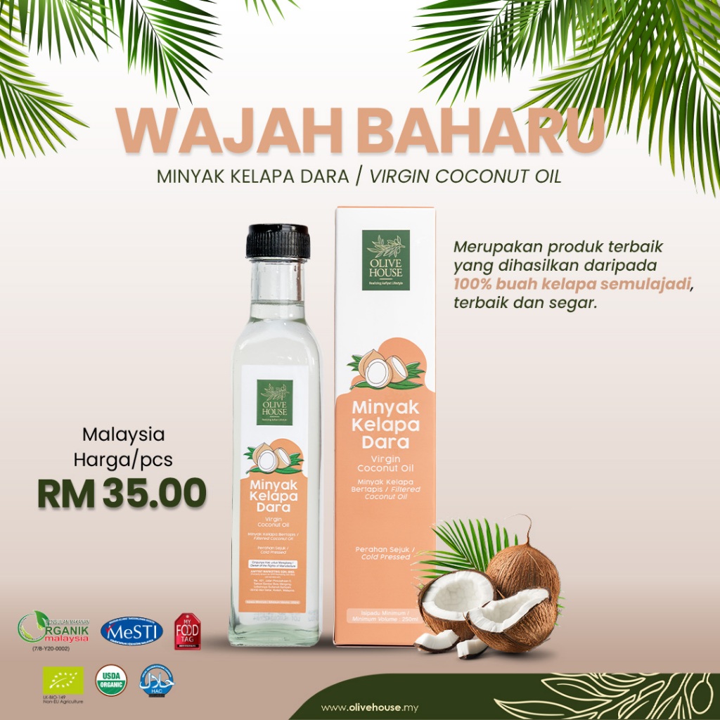 MINYAK KELAPA DARA EXP 2026 OLIVE HOUSE VIRGIN COCONUT OIL ORIGINAL FROM SRI LANKA (VCO) (250ML)