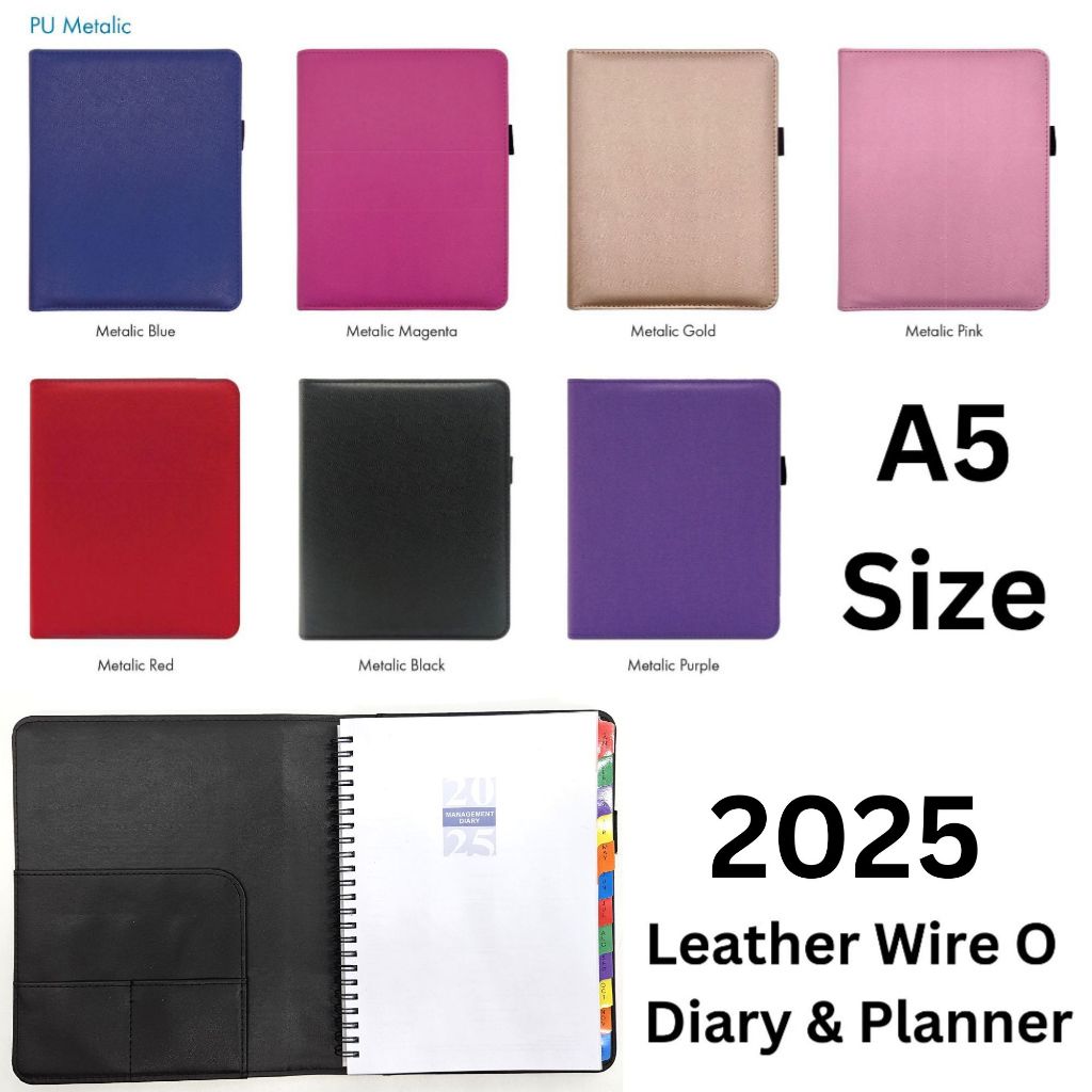 2025 Diary Planner A5 PU Leather W1003 Wire O Monthly Planner Notebook Journal Diaries Study Record Book Buku Nota Diari