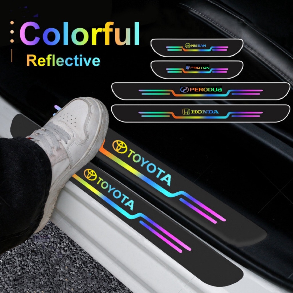 PERODUA Colourful Car Door Sill Protector Plate Rear Trunk Bumper Threshold Laser Sticker Myvi Aruz Bezza Axia Viva Alza