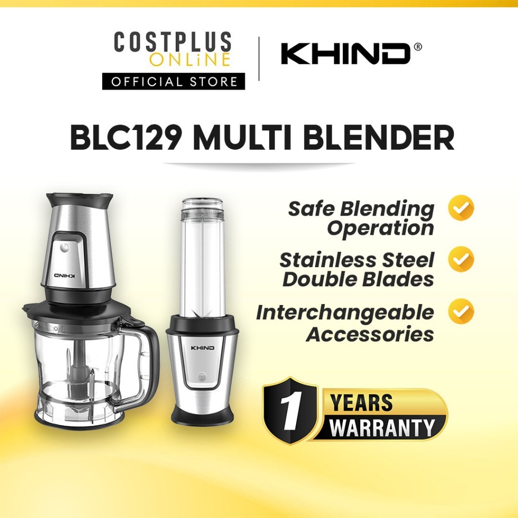 Khind BLC129 Multi Blender Chopper Grinder Juicer with Safety Lock Stainless Steel BPA Free | Pengisar Pengadun 搅拌机