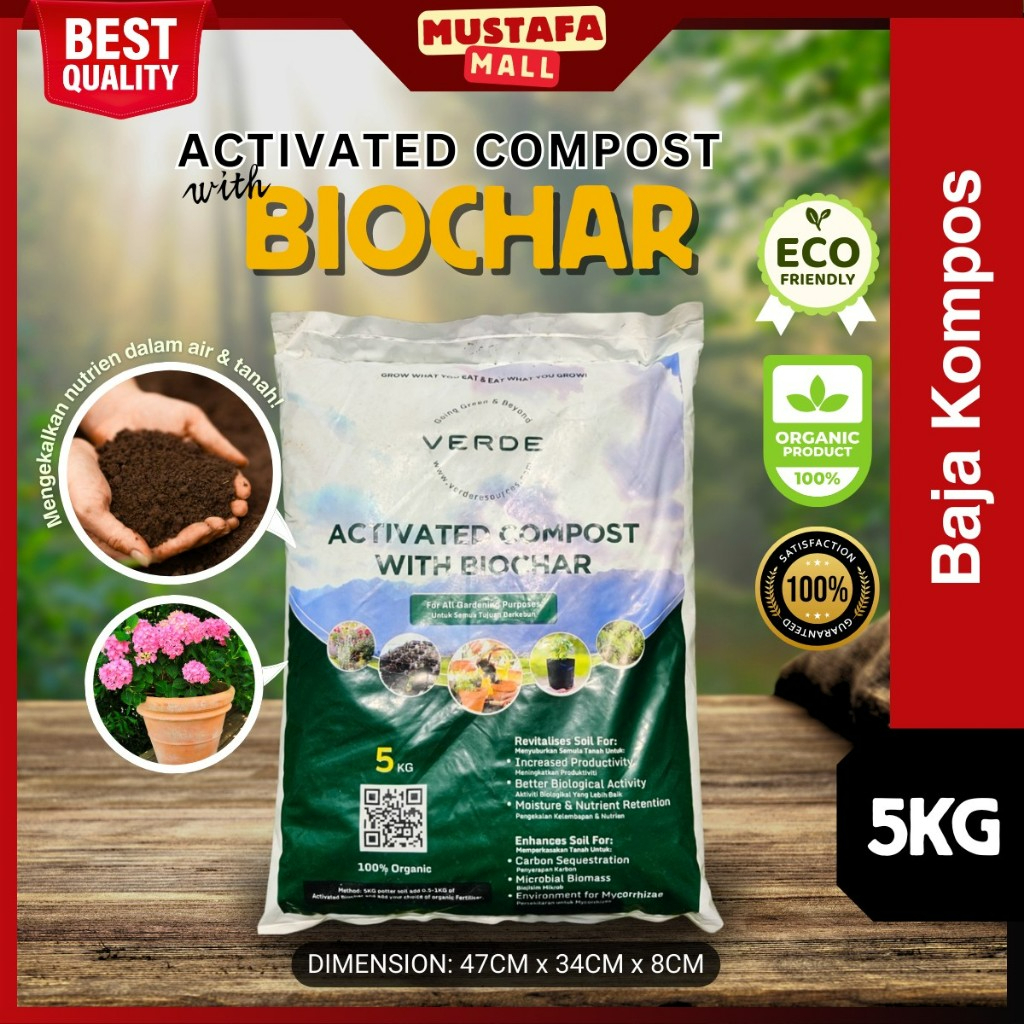 Activated Compost Biochar 5KG Organik Eco-Friendly Tanaman Tanah Nutrien Meningkat Produksi Murah