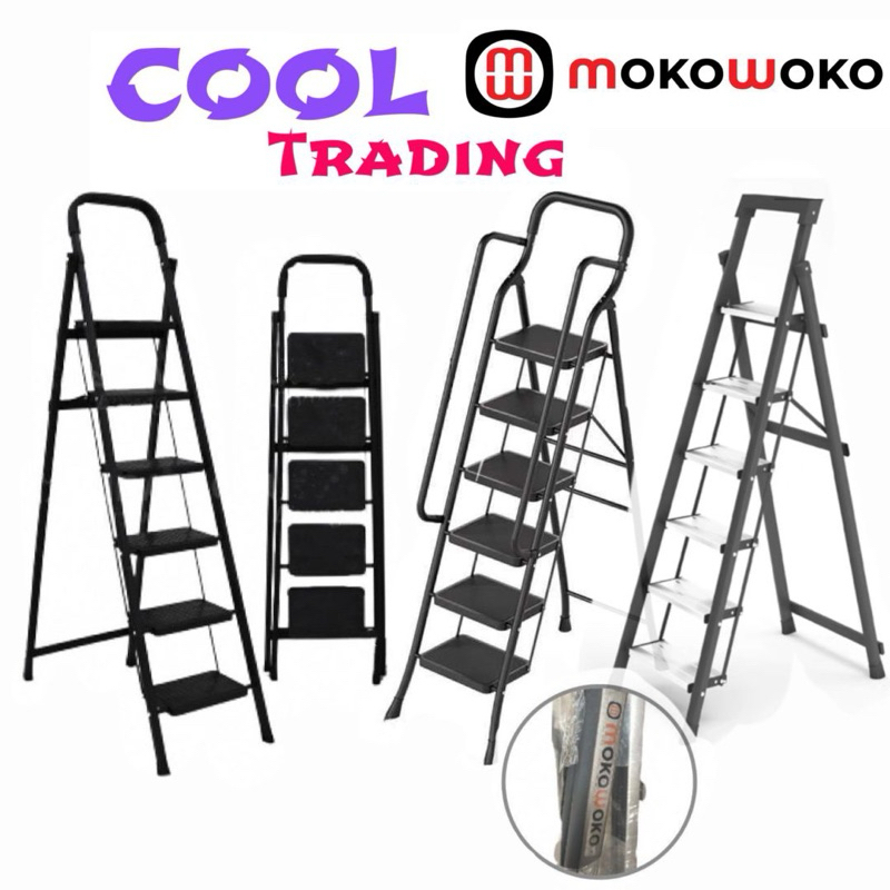 Tangga Folding Stairs Ladder Heavy Duty Household Pedal Steel Telescopic Moving Move Fan 楼梯 1053