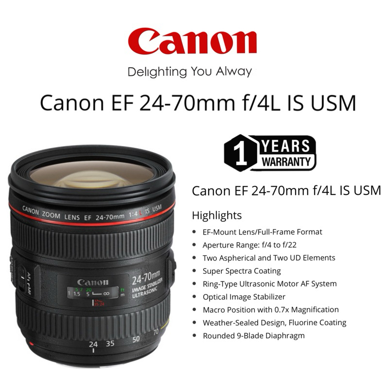 CANON EF 24-70MM F/4L IS USM LENS ULTRASONIC IMAGES STABILIZER EF MOUNT LENS FULL FRAME FORMAT WEATHER SEALED DESIGN