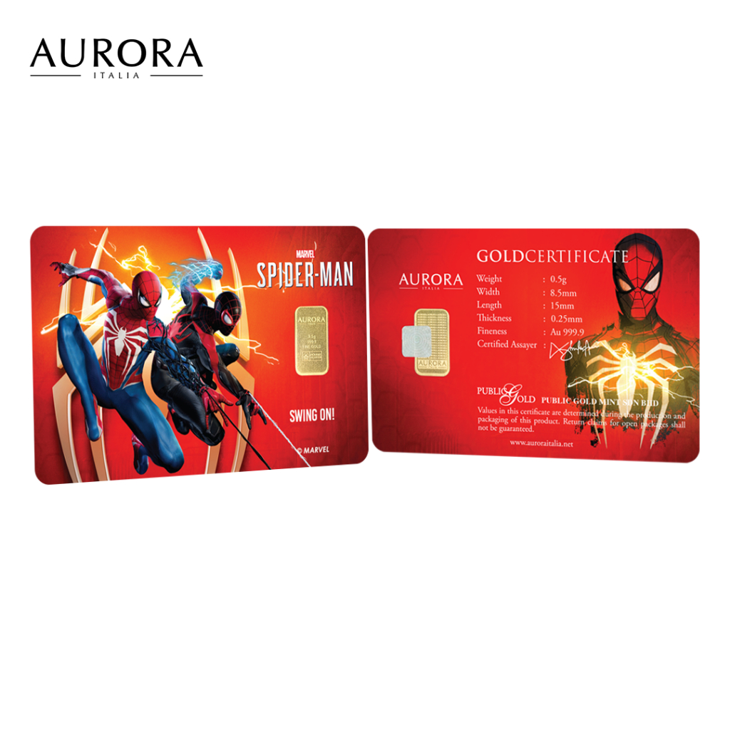 MARVEL X AURORA ITALIA (0.5g) 999.9 Marvel: Spider-Man Limited Edition Gold Bar