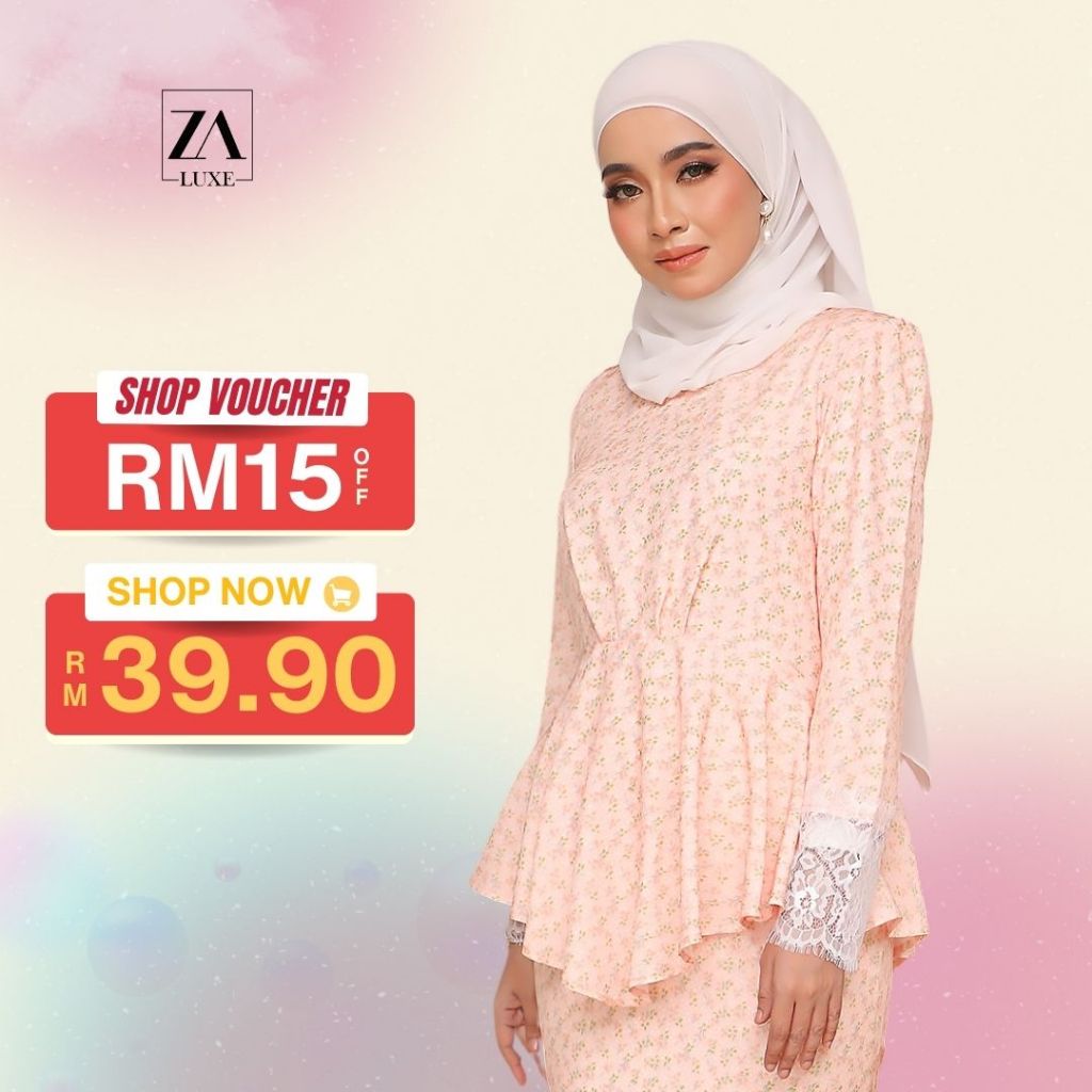 ZOE ARISSA BAJU KURUNG RAYA HAJI 2024 KURUNG MODEN FLORAL DESIGN Kurung Peplum Design Ironless Murah MAHALINI Kurung