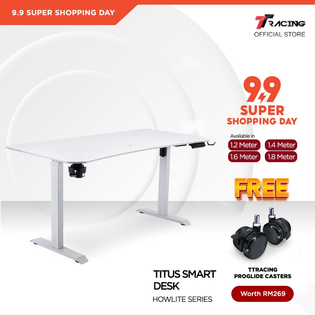 TTRacing Titus Smart Desk Gaming Table Study Working Home Office Height Adjustable Meja - 2 Years Official Warranty