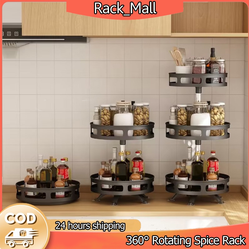 1/2/3 Tier 360° Rotating Spice Rack Rak Rempah Rak Penyimpanan Kitchen Seasoning Storage Rack Cosmetic Storage Rack