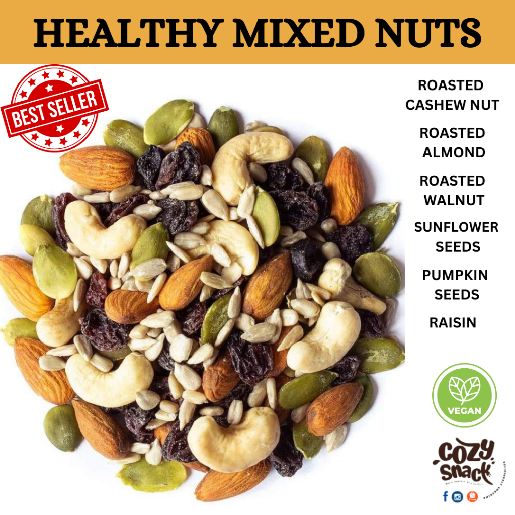 Healthy Roasted Mixed Nuts - Roasted Almond, Roasted Cashew, Roasted Walnut, Pumpkin Seeds, Sunflower Seeds & Raisin