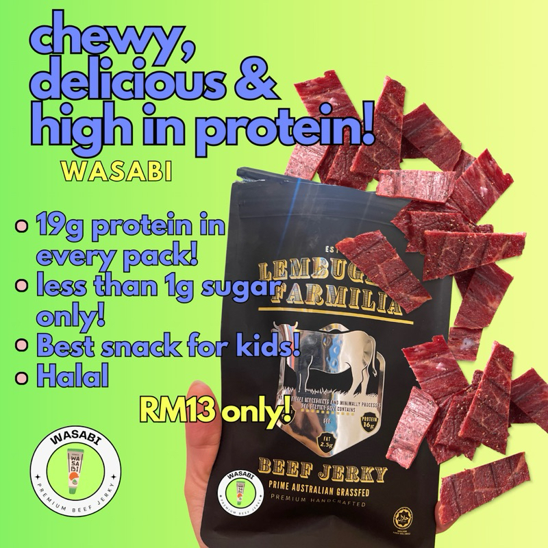 Halal Australian Grass Fed Beef Jerky - Umami/wasabi Flavour