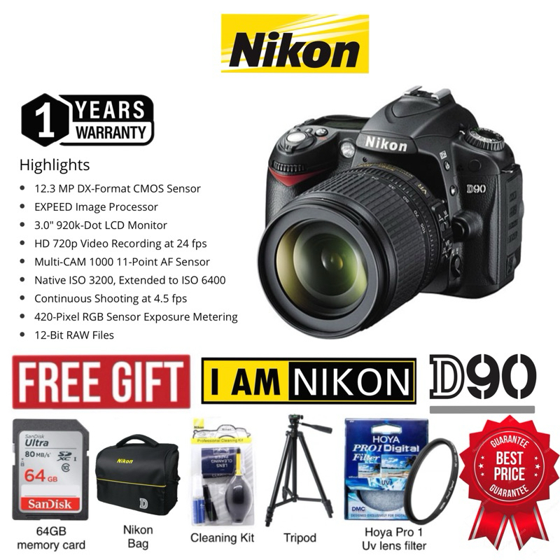 NIKON D90 18-105MM 12.3MP DX-FORMAT CMOS SENSOR (1 YEARS WARRANTY) DSLR PROFESSIONAL CAMERA NIKON DSLR DSLR SLR PRO DSLR