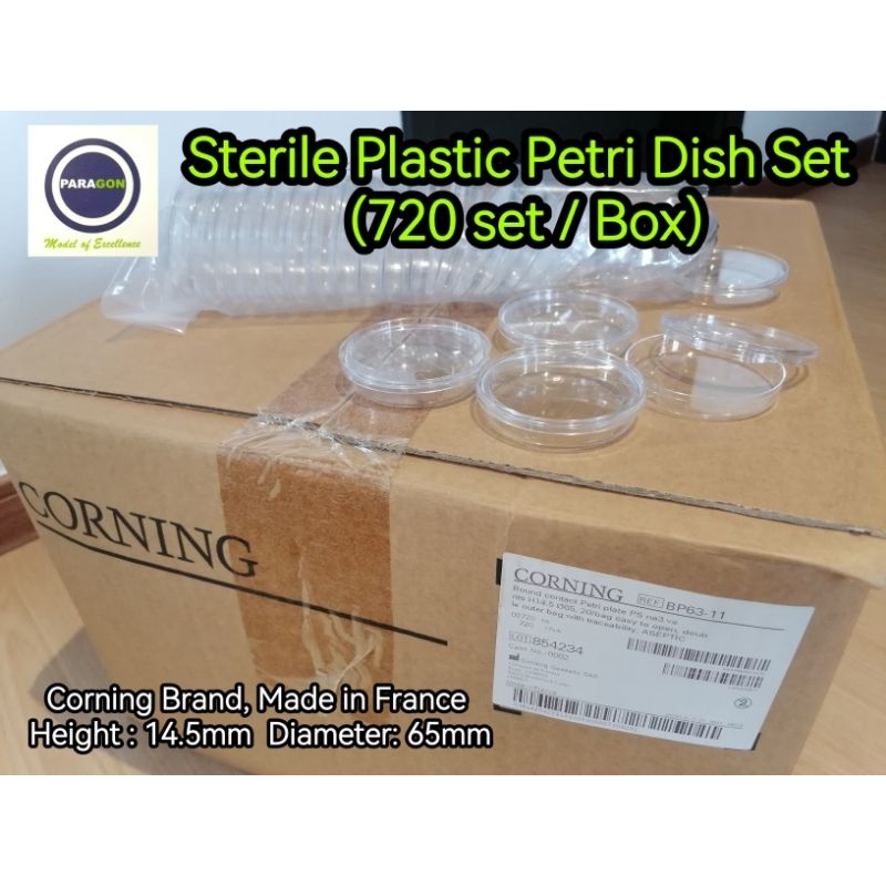 Sterile Plastic Petri Dish Set (720 set /box), H14.5mm D65mm Brand Corning, France