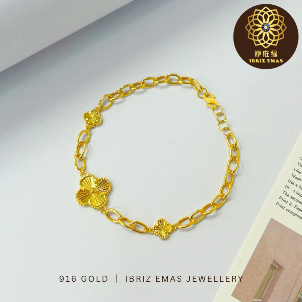 IBRIZ Jewellery BB070 | 916 Gold Bracelet For Woman Lucky Clover Rantai Emas 916 Semanggi Bertuah Rantai Tangan Emas 916