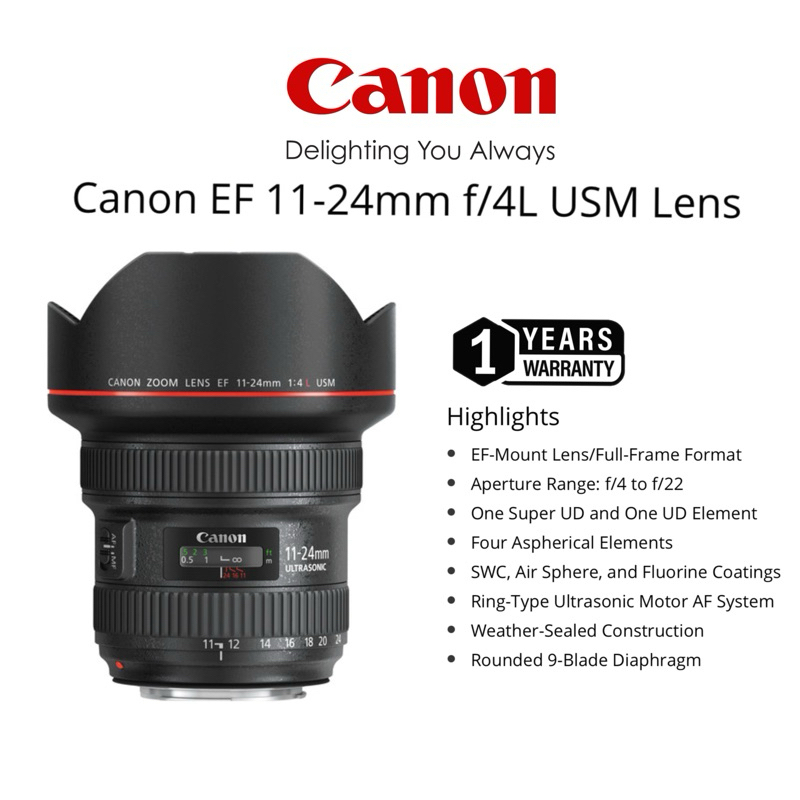 CANON EF 11-24MM F/4L USM LENS ORIGINAL (1 YEARS WARRANTY) FULL FRAME FORMAT ULTRASONIC SUPER WIDE ANGLE LENS 11-24MM