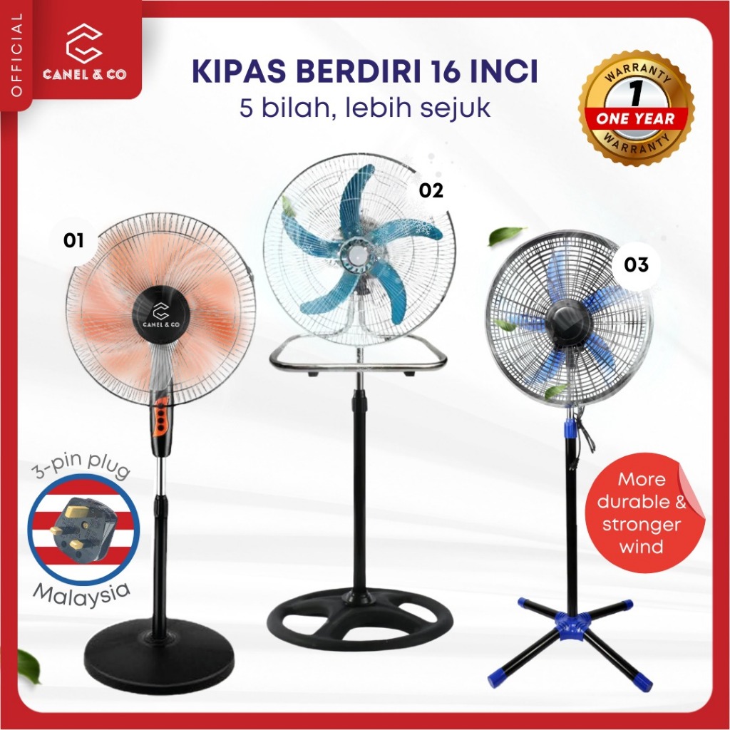 Ultra Strong Floor Stand Fan 16 & 18 Inch 5 blades 3 Speed Kipas Berdiri Angin Kuat Diri 风扇家用 Fans