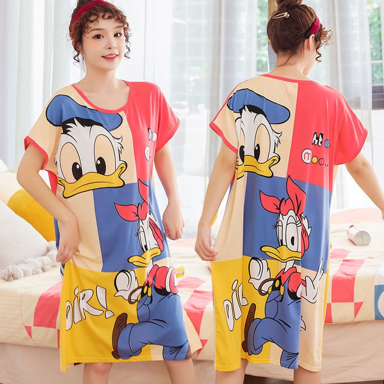 Plus Size Cartoon Pyjamas Baju Tidur Rumah Comfortable Short Sleeves Round Neck Dress Cartoon Sleepwear B