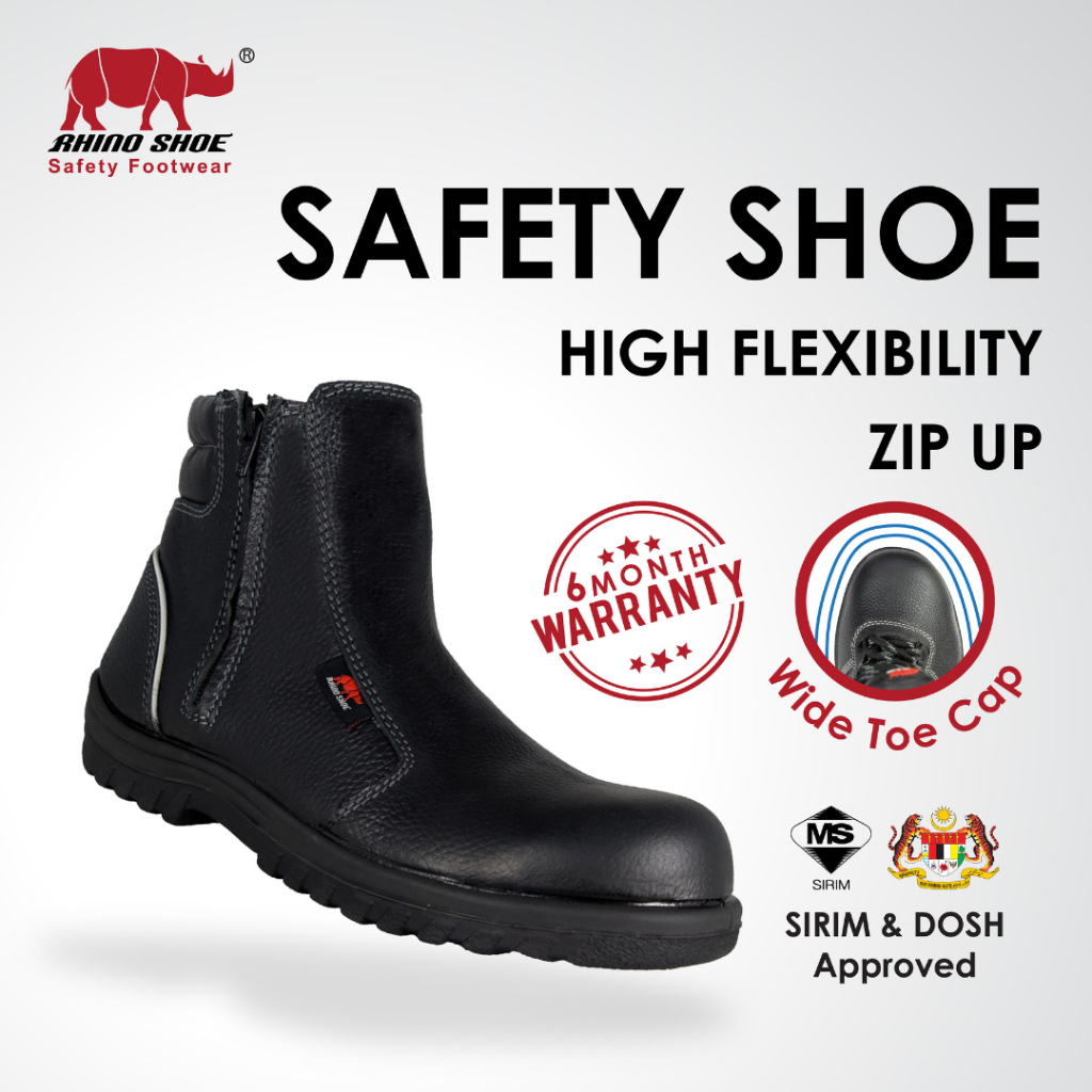 SAFETYWARE RHINO Safety Shoes Zipper + Midcut Fibreglass ToeCap Kevlar Fabric Tahan Lasak SIRIM DOSH