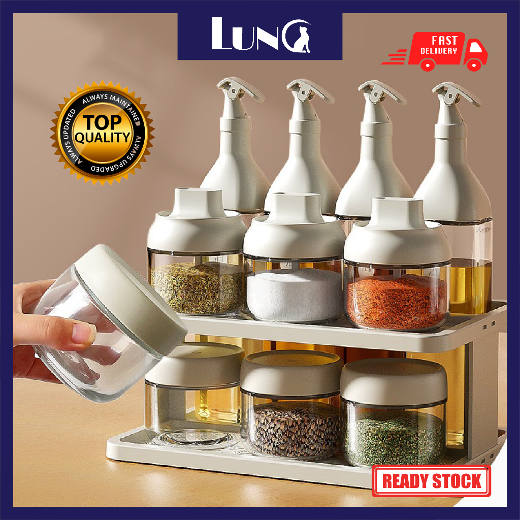 Glass oil bottle dispenser set kitchen glass olive bottle spice jar set