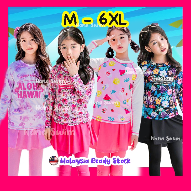 Swimming Suit Kids Girl 2-14Y Baju Renang Budak Perempuan Swimwear Muslimah Shirt Kolam Mandi Swimsuits Kanak Pantai