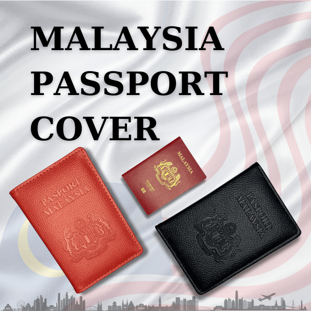 Malaysia Passport Cover In Premium Leather Pu Water - Resistant With Logo Debossed And Card Slot - Black ⚫ And Red