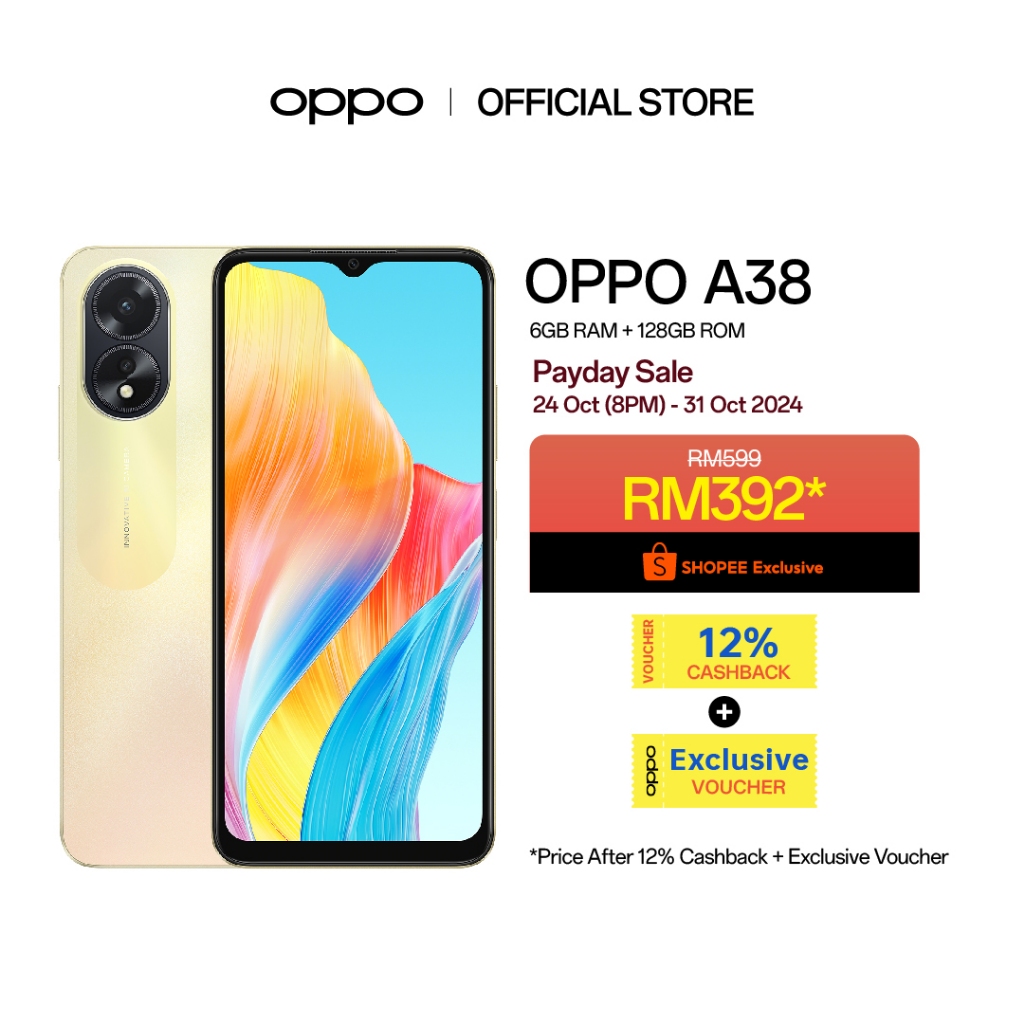 OPPO A38 Smartphone | 6GB RAM + 128GB ROM | 33W SUPERVOOC | 5000mAh Large Battery