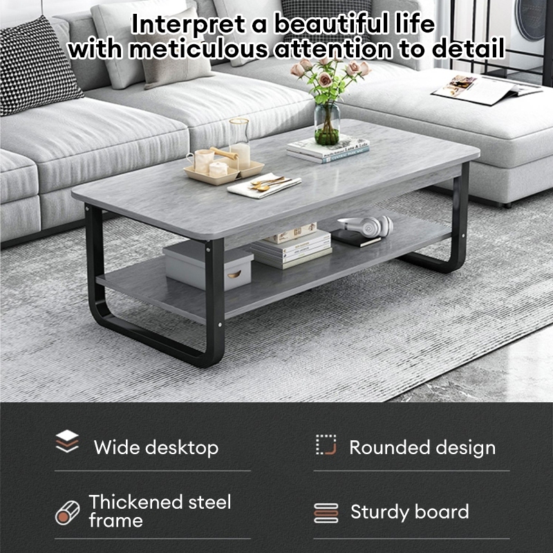 RR-Marble Pattern Coffee Table Double Layer Bed Size Table Modern Livingroom Sofa Side Balcony Tea Table 茶几桌
