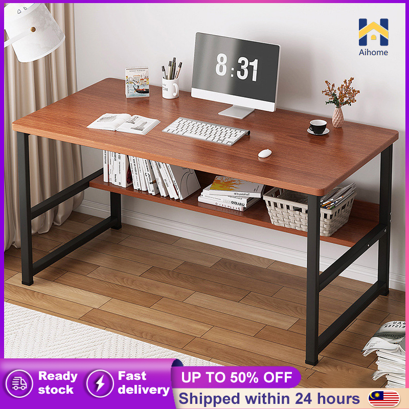 AH 120CM Meja Belajar Laptop Study table Computer Table Modern Writing Living Room Furniture Double Layer Office Desk桌子