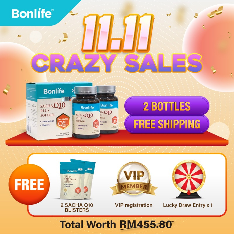 【Bonlife】Sacha Inchi Q10 Plus Softgel High Blood Pressure Heart Health Energy Boost Gel Lembut Jamu 印加果油辅酶Q10 三高心脏提高精力