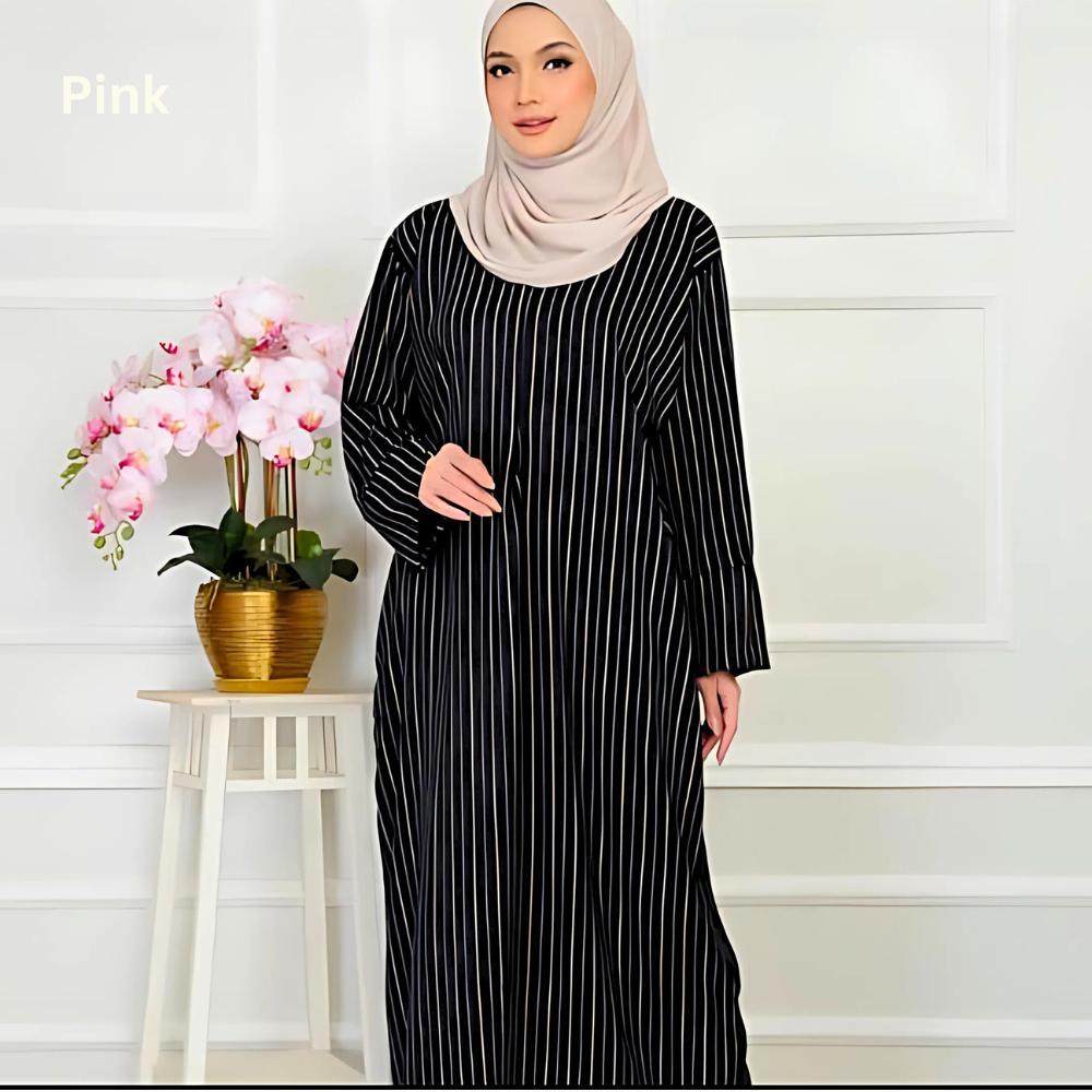 Baju Muslimah Printed Kaftan Italian Cey Crepe Ready Stock