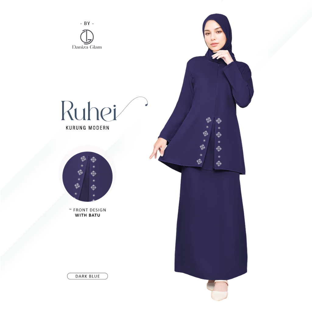 *New Raya Arrival* Ruhei Baju Kurung Modern Plain with Stylish batu by Daniza Glam