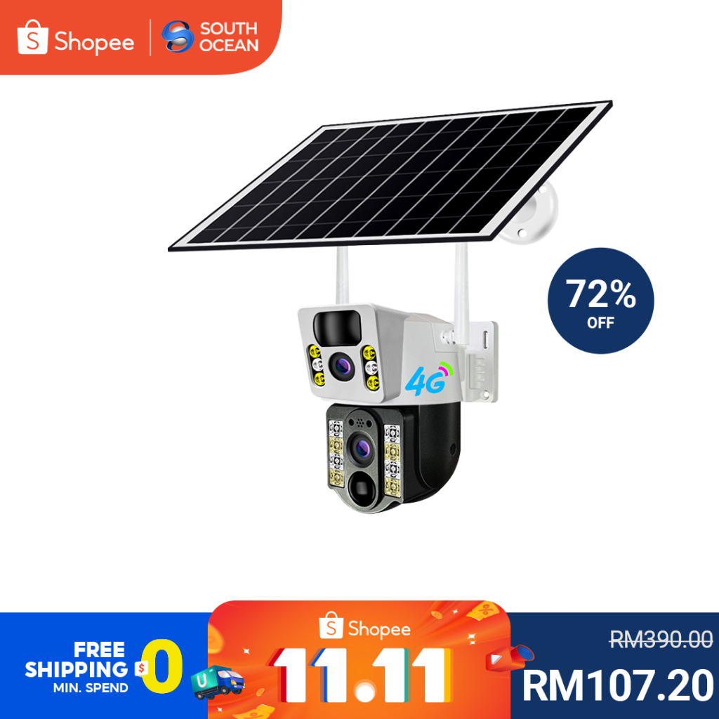 South Ocean Solar 8MP CCTV Wireless Outdoor Dual Lens CCTV 4G SIM Card IP66 Waterproof Battery Low Power Wifi Camera