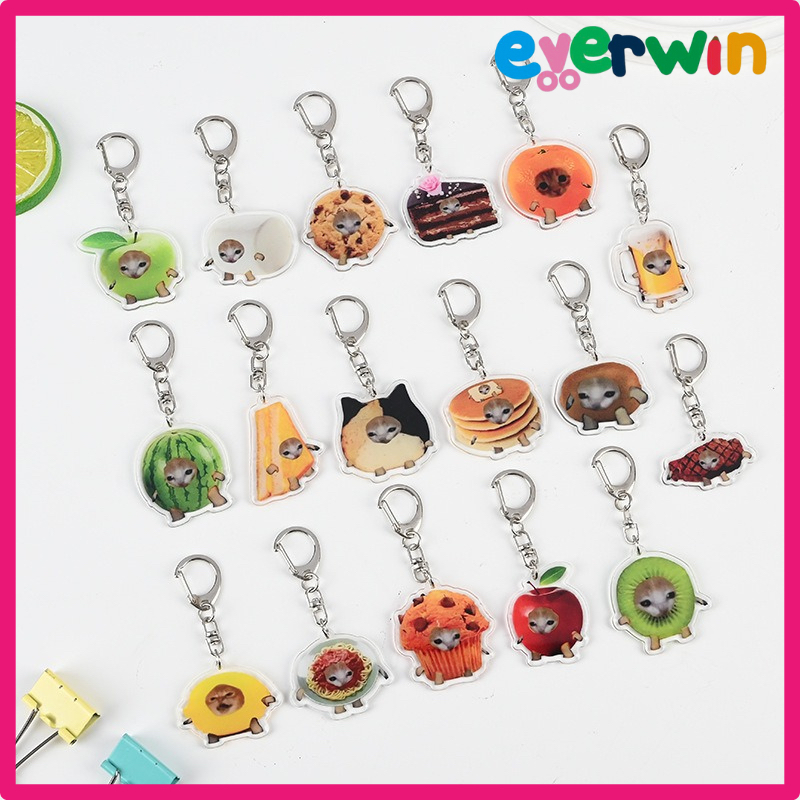 【EWW】Meme Cat Keychain Acrylic Keychain Creative Food Cat Keychain Bag Pendant Gift 猫猫挂件