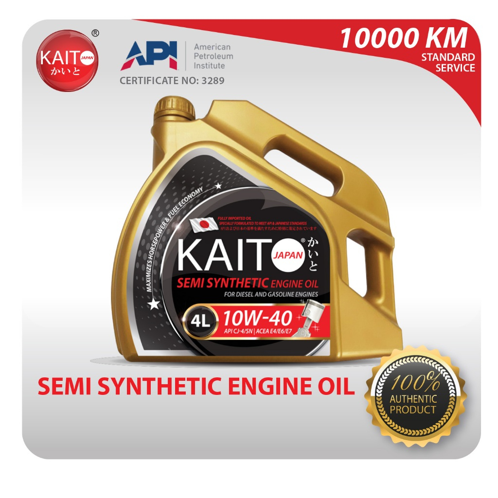 Kaito Japan 10W40 Semi Synthetic Engine Oil CJ4/SN - 4 Liters X 1 Bottle