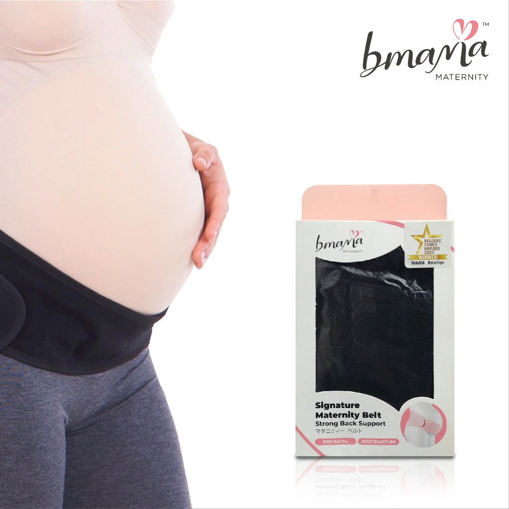 BMama Ultimate Comfort Maternity Support Belt | Back & Belly Support | Free Size | Black & Beige