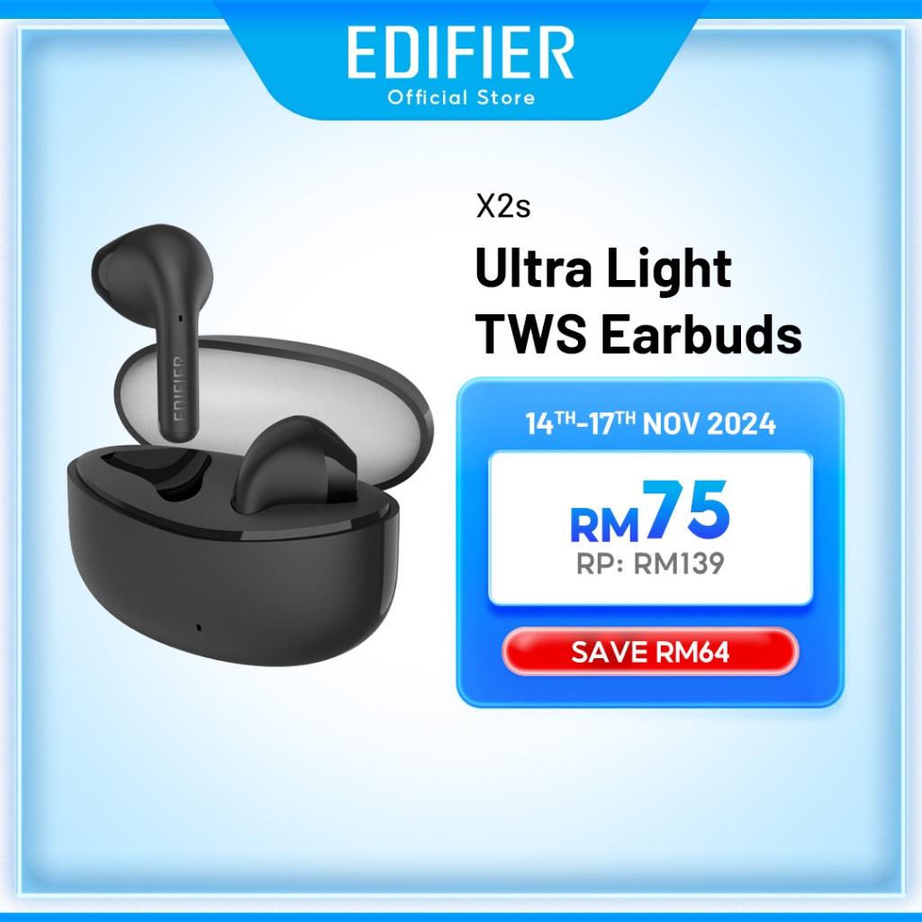 Edifier X2S Wireless Earbuds with App Control Bluetooth V5.3 Built In Mic IP54 Touch Control Volume Control