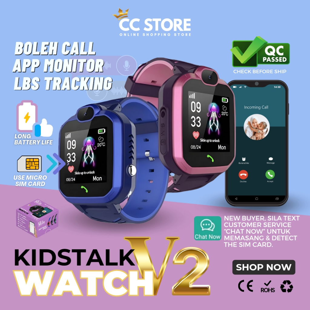 [FREE GIFT] KIDS SMART WATCH Direct Call Voice Message Tracking Location Camera Sim Card Jam Tangan Pintar