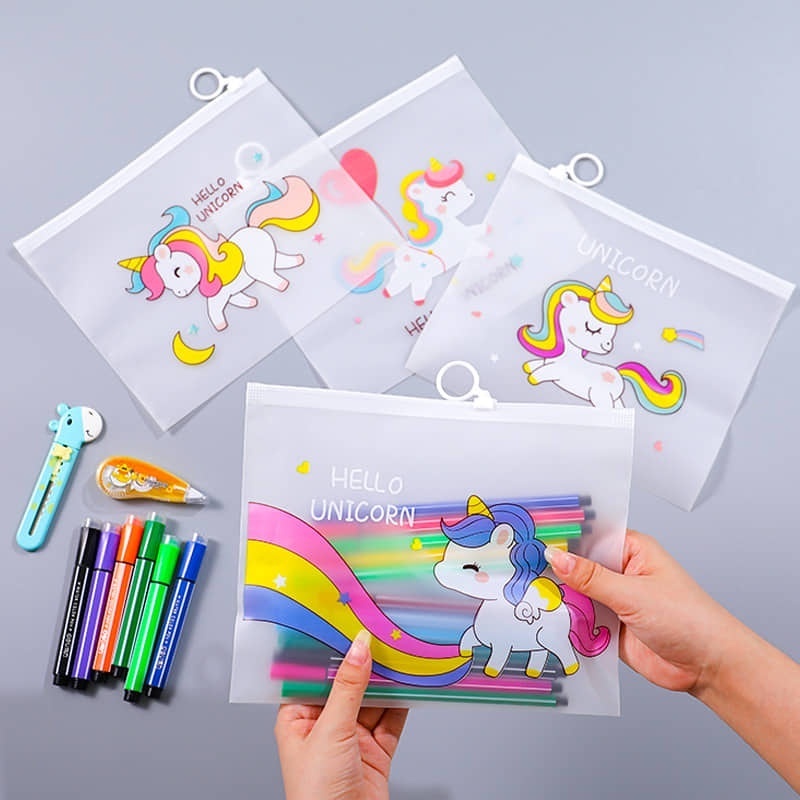Transparent Matte Unicorn Ring Zipper Bag File Bag Waterproof Cute Pencil Case PVC Pouch Gift Bag