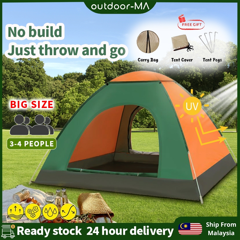 1-4 Person Camping Tent Pop Up Tent Hiking Shelter UV 1 or 2 Door Sleeping Tents Khemah Askar Campak