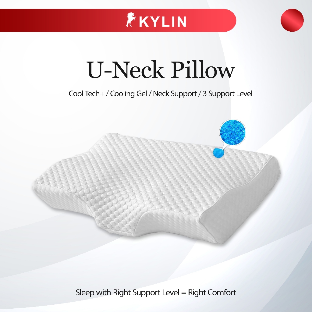 KYLIN Cooling Gel Memory Foam U Neck Pillow Orthopedic Cervical Neck Support 3 Support Levels (60cm)