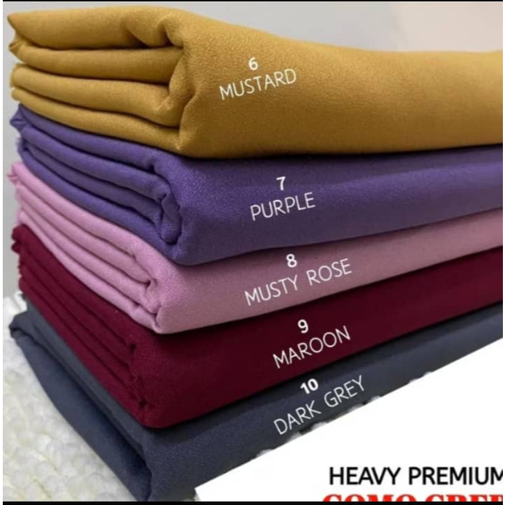 Como Crepe Heavy premium ( Harga untk 0.5m ) bidang 60 murah kain pasang 2024