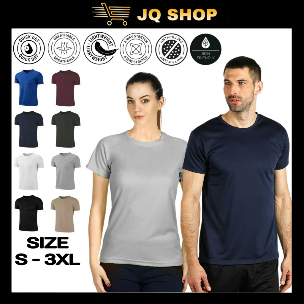 Microfiber T-Shirt Men Jersey Round Neck Short Sleeve Baju Jersi Lelaki Plain Unisex Quick Dry Baju Sukan Crew Neck Tee