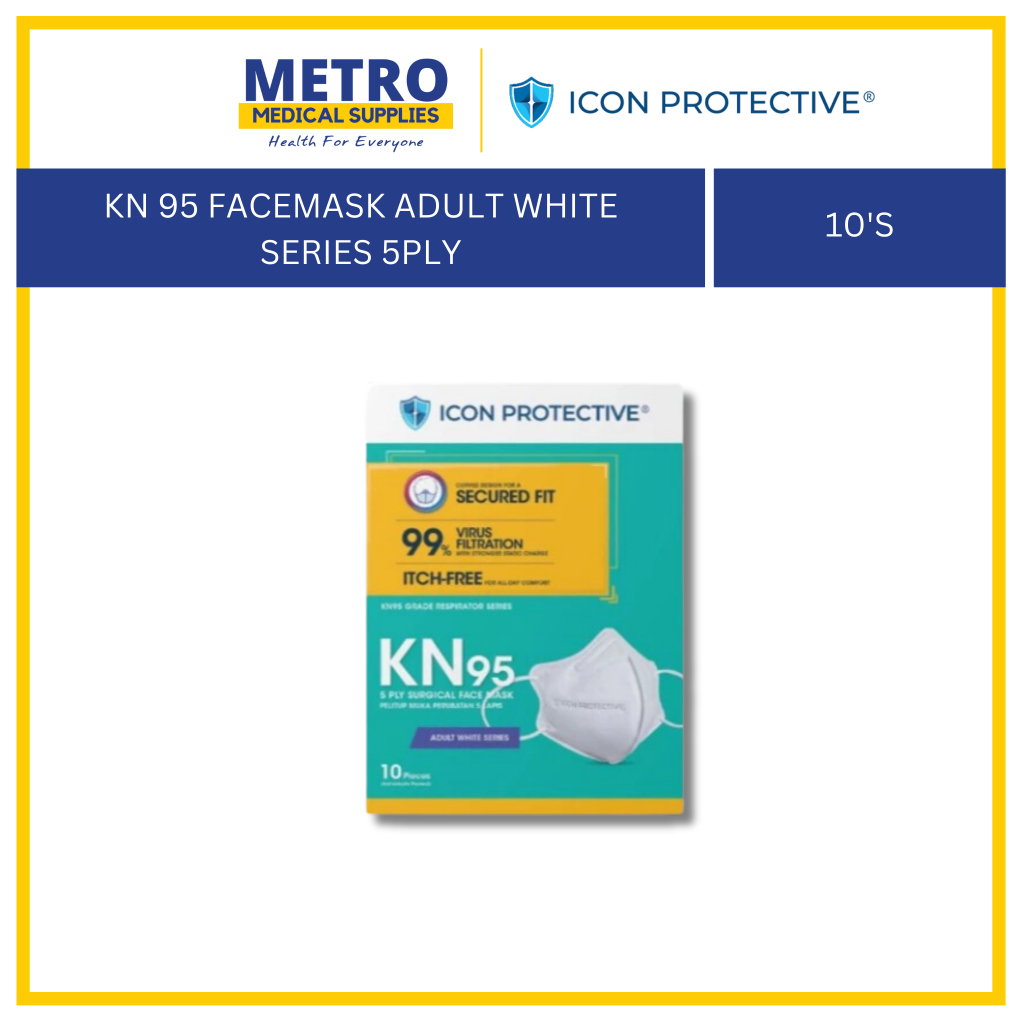 ICON PROTECTIVE KN95 5ply Surgical Face Mask (White / Black) 10'S