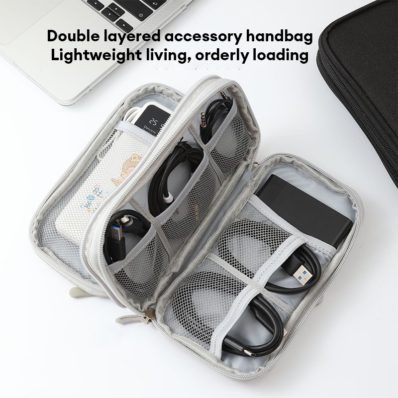 [Shopee Choice] Double Layer Organizer Cable Bag USB Charger Earphone Electronics Wire PowerBank Gadget Storage Bag Case