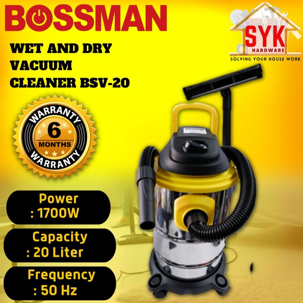 SYK BOSSMAN BSV-20 Wet and Dry Vacuum Cleaner Heavy Duty Home Appliances Machine Mesin Vakum Rumah