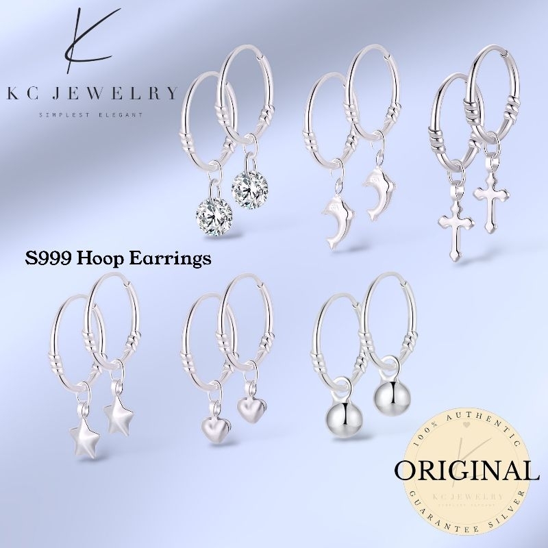 KC Jewelry S999 - Minimalist Ball/Star/Love/Cross/Dolphin/Diamond Drop Hoop Earrings